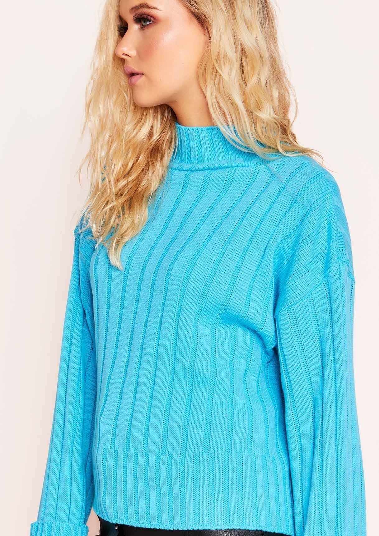 Arlene Blue Knit High Neck Jumper sold by Missy Empire product image thumbnail 4