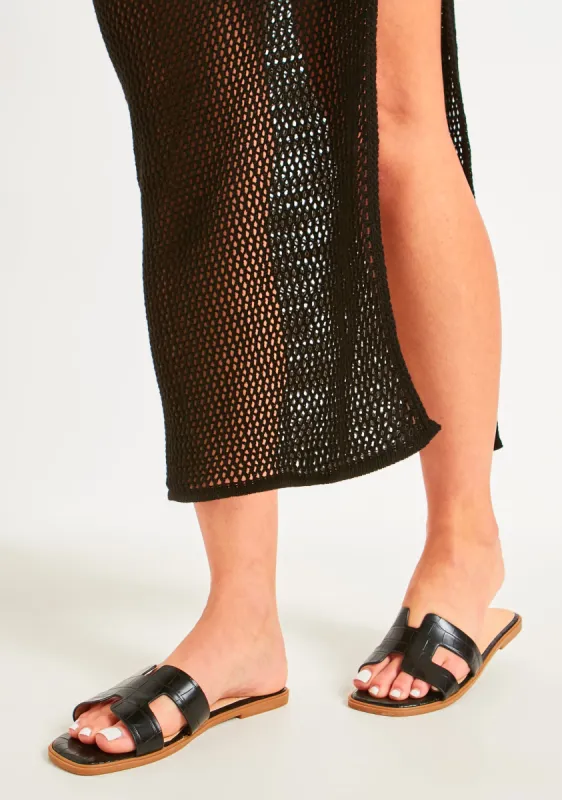 Riley Black Croc Effect Sandals sold by Missy Empire