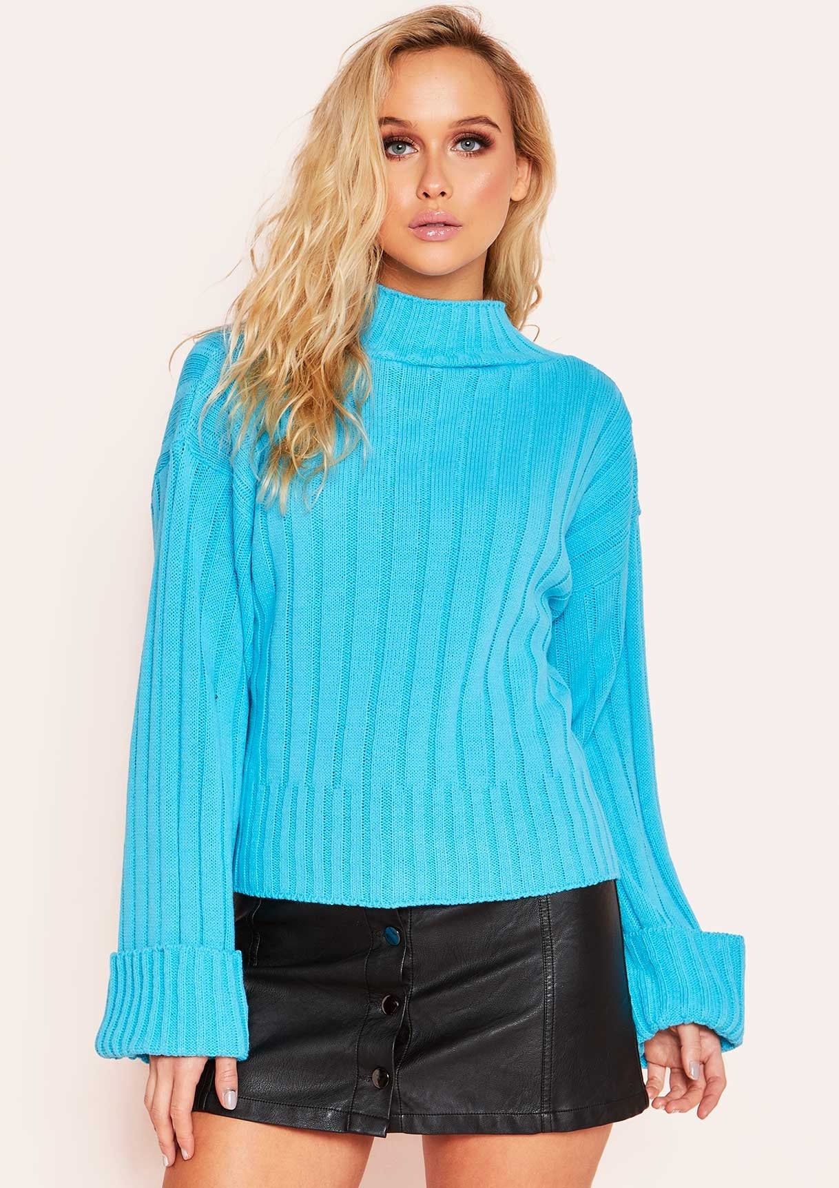 Arlene Blue Knit High Neck Jumper sold by Missy Empire