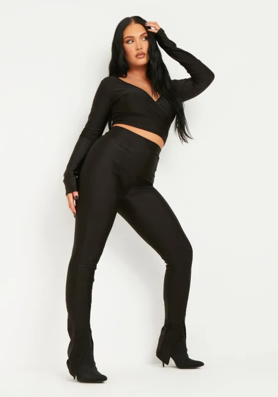 Shai Black Disco Split Hem Leggings sold by Missy Empire