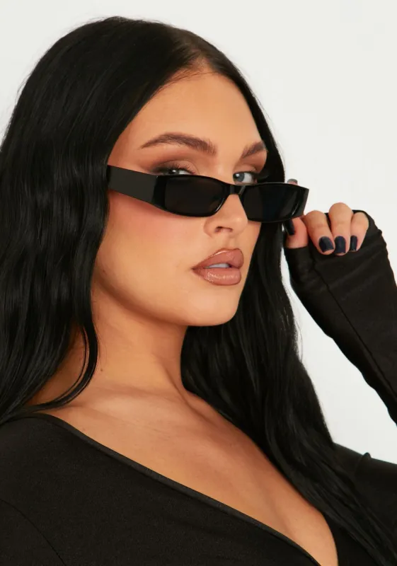 Ada Black Slim Rectangle Sunglasses sold by Missy Empire