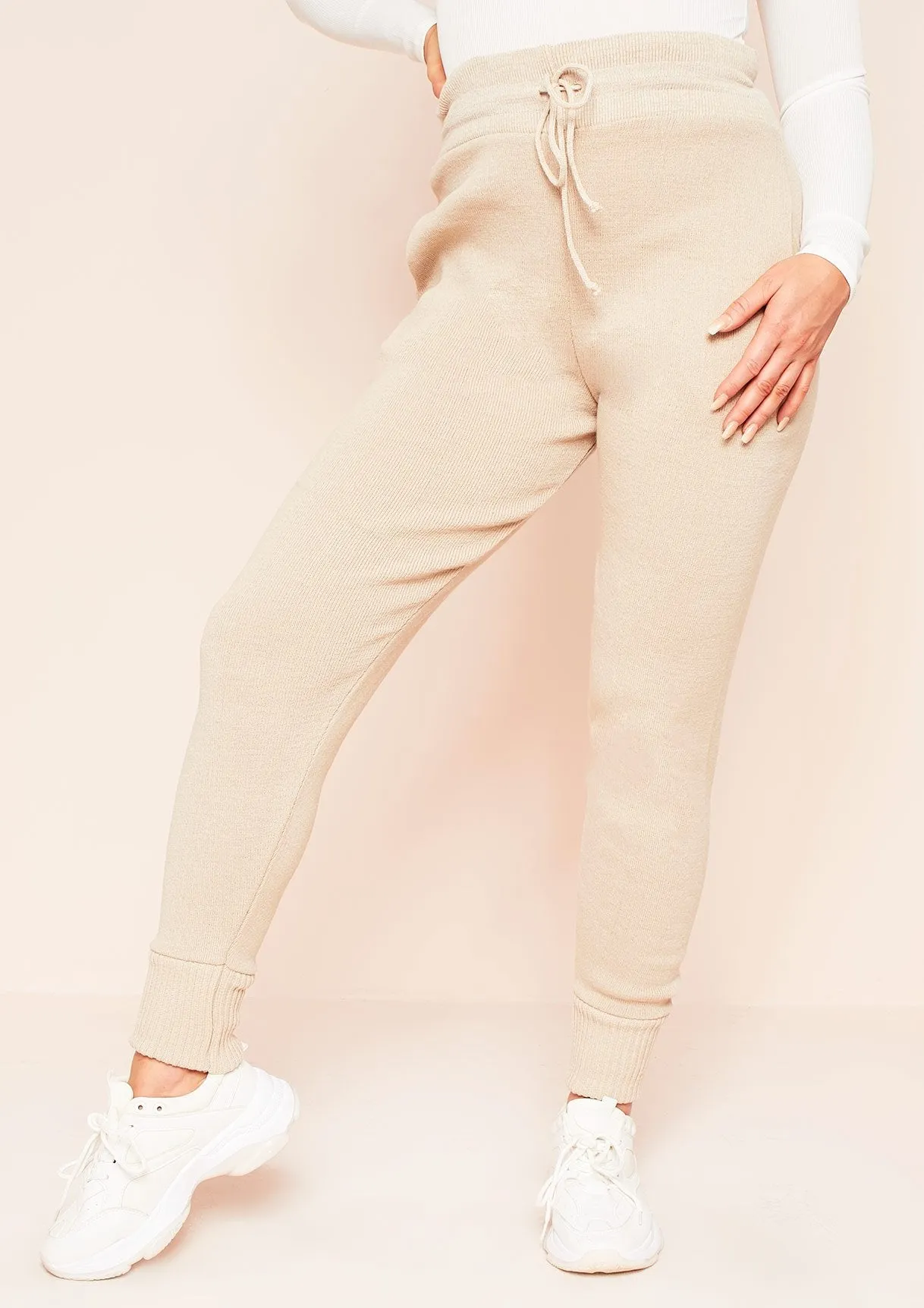 Jenniya Beige Knitted Jogger Bottoms sold by Missy Empire product image thumbnail 2