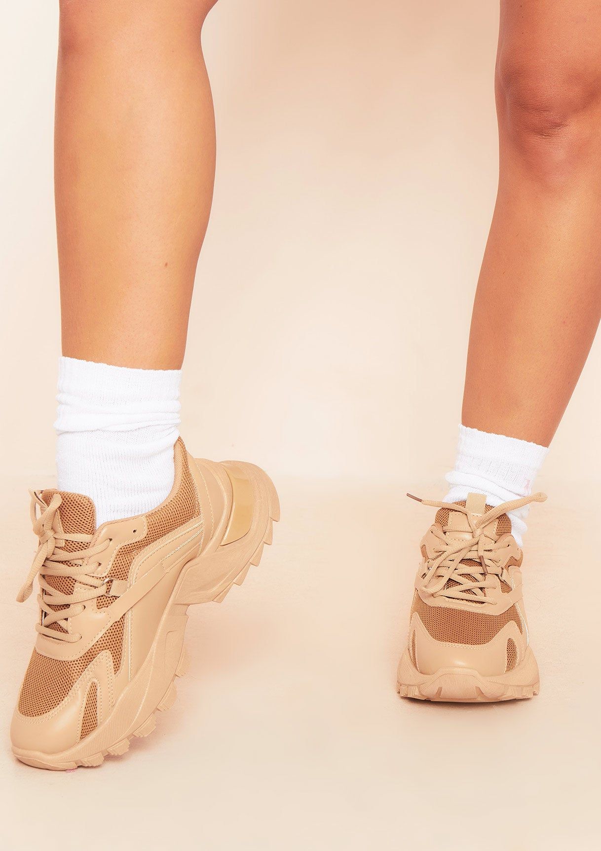 Raina Beige Chunky Trainers sold by Missy Empire