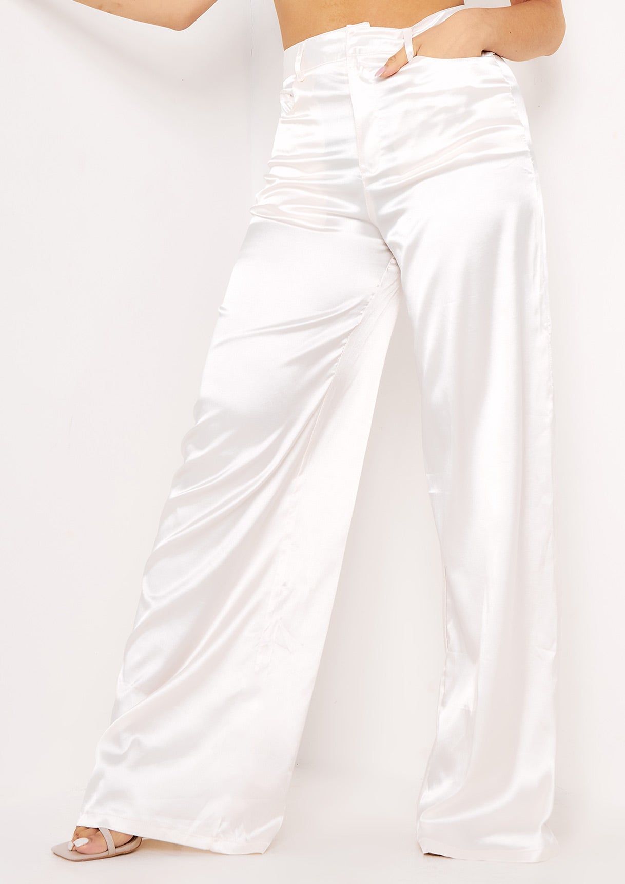 Jocelyn Ivory Satin Wide Leg Trousers sold by Missy Empire product image thumbnail 4