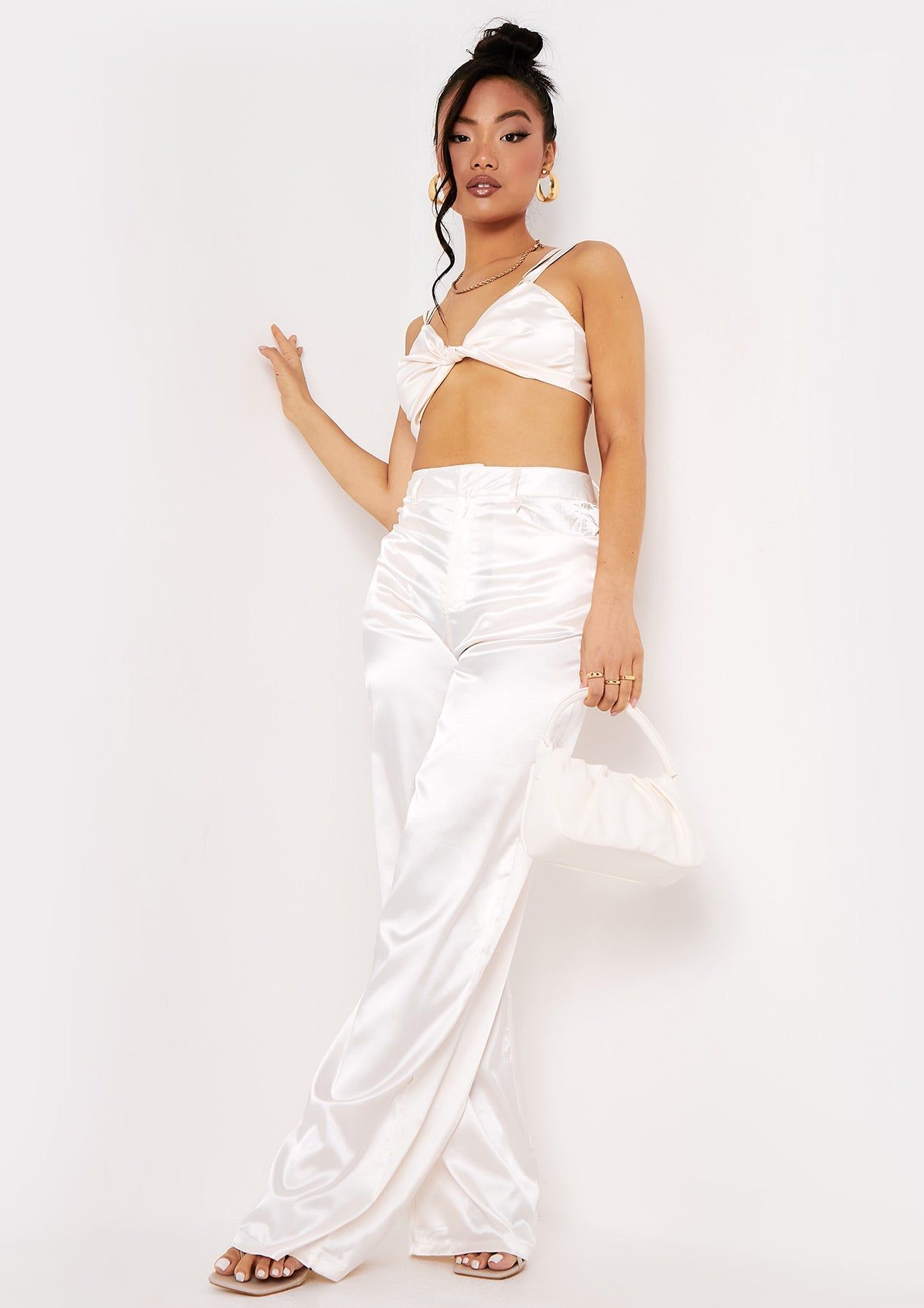 Jocelyn Ivory Satin Wide Leg Trousers sold by Missy Empire product image thumbnail 3