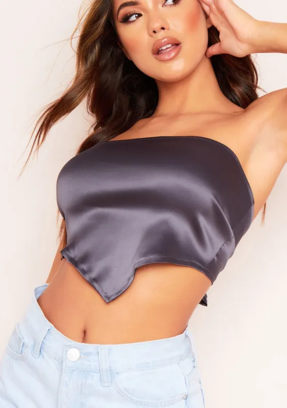 Layla Charcoal Satin Tie Back Crop Top sold by Missy Empire