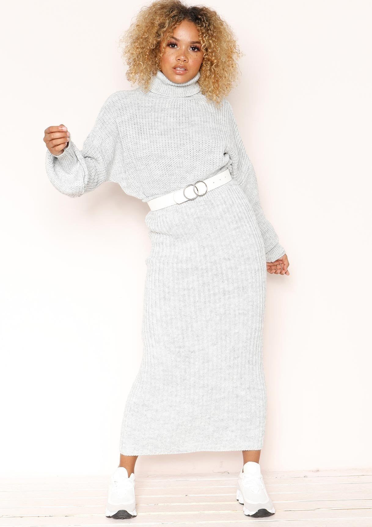 Vicki Grey Knit Jumper Midi Co-ord Set sold by Missy Empire
