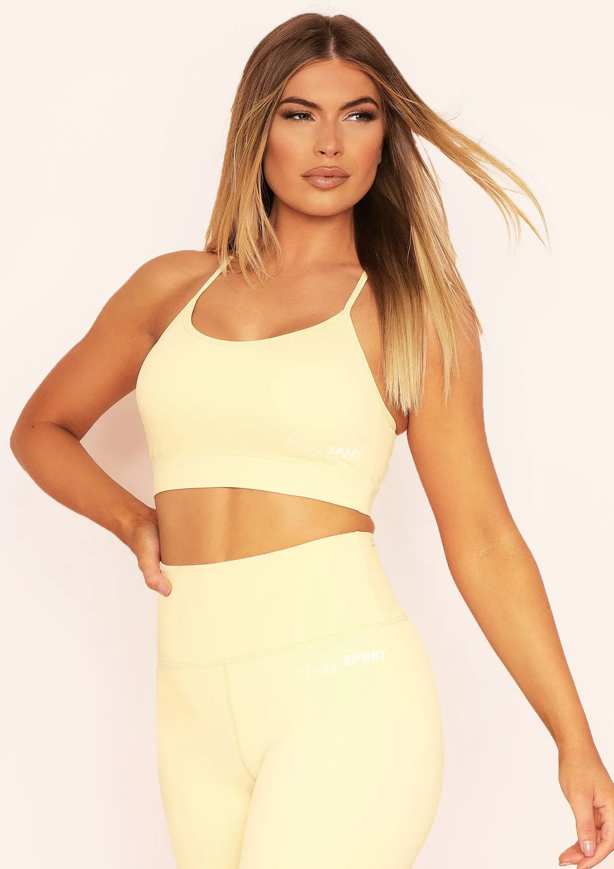 Audrey Yellow Missy Sport Strappy Cross Back Gym Crop Top sold by Missy Empire product image thumbnail 2