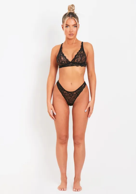Cara Black Lace 2 Piece Triangle Bralet & Thong Lingerie Set sold by Missy Empire