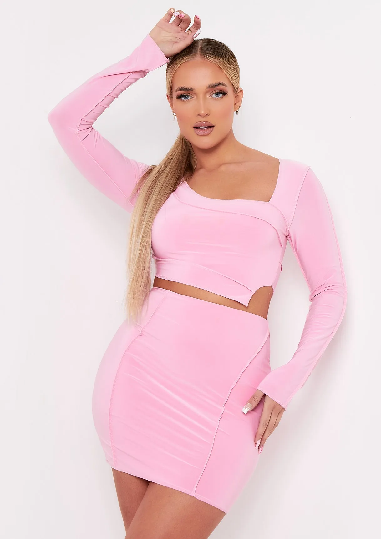 Dani Pink Slinky Piping Detail Crop Top sold by Missy Empire