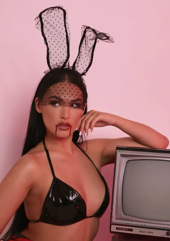 Claire Black Bunny Ears Veiled Headband sold by Missy Empire