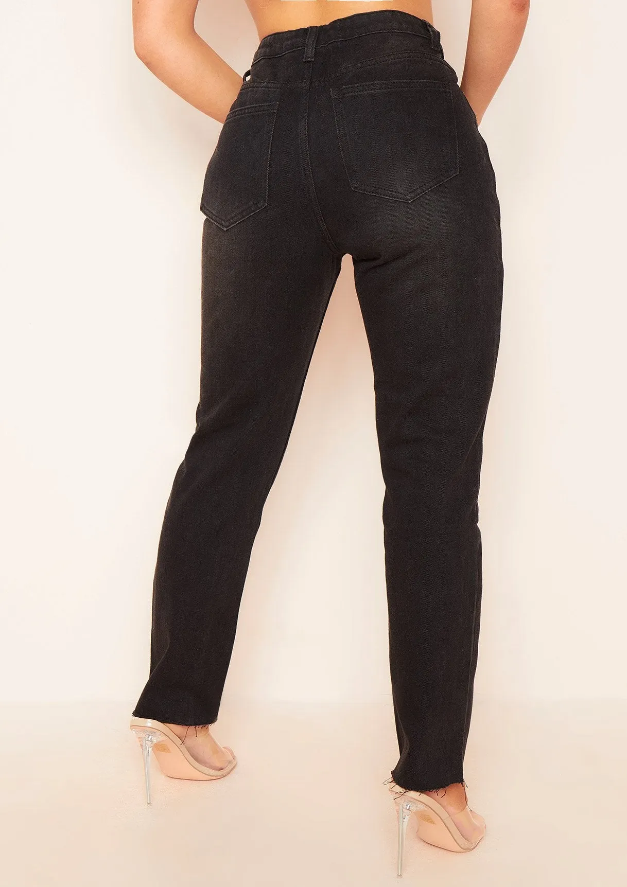 Olivia Black Raw Hem Denim Mom Jeans sold by Missy Empire product image thumbnail 4