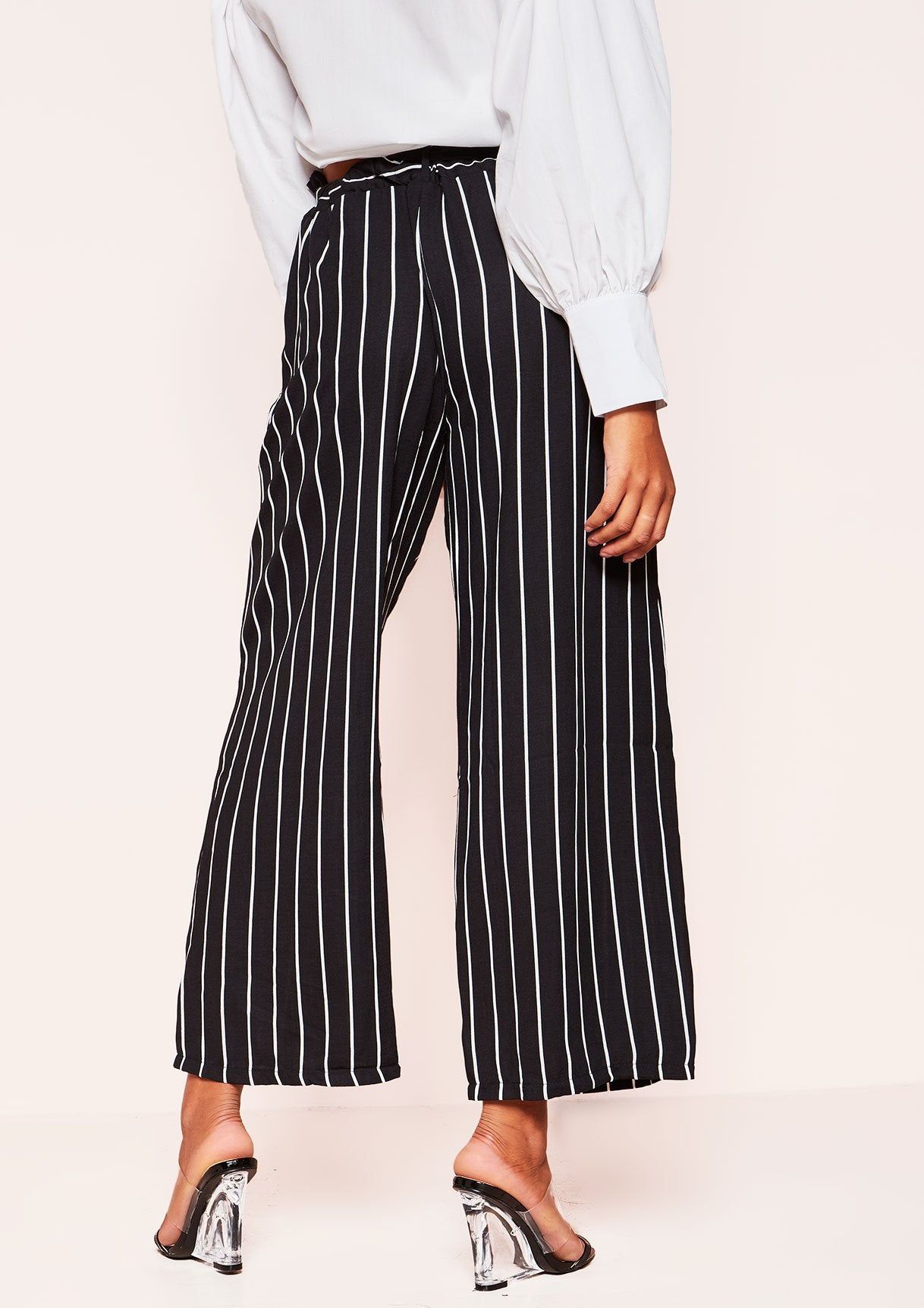 Briella Black Pinstripe Paperbag Wide Leg Trousers sold by Missy Empire product image thumbnail 3