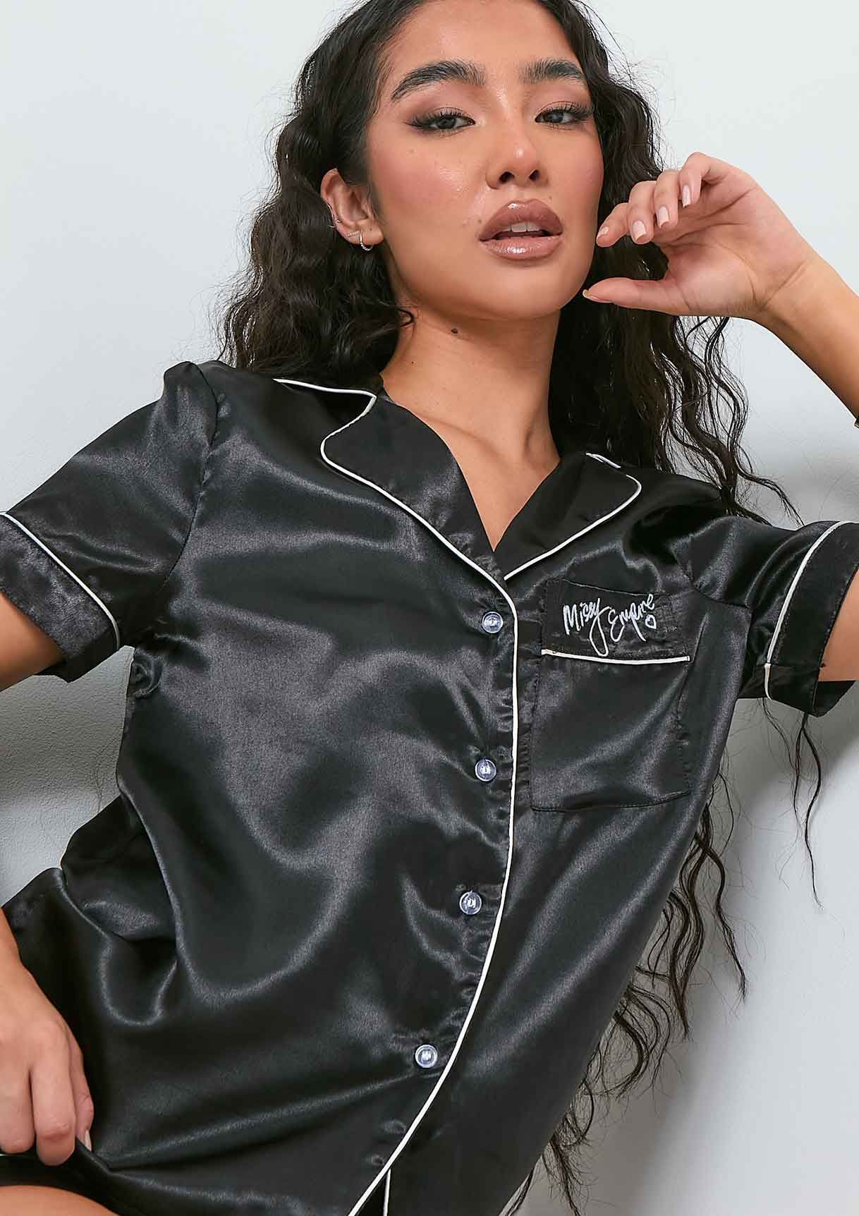 Miley Black Missy Empire Piping Detail Shorts Pyjama Set sold by Missy Empire product image thumbnail 4