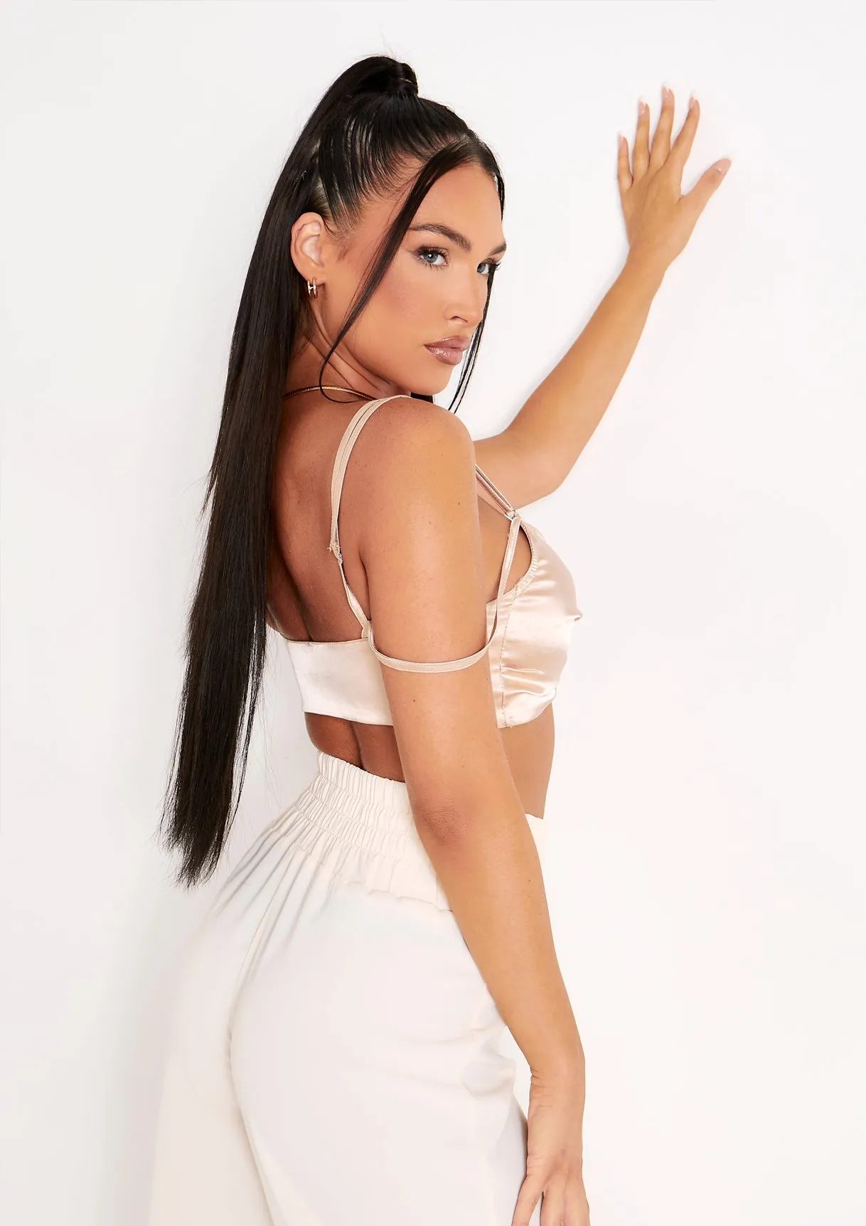 Alessia Taupe Strap Detail Twist Front Satin Bralet Crop Top sold by Missy Empire product image thumbnail 3