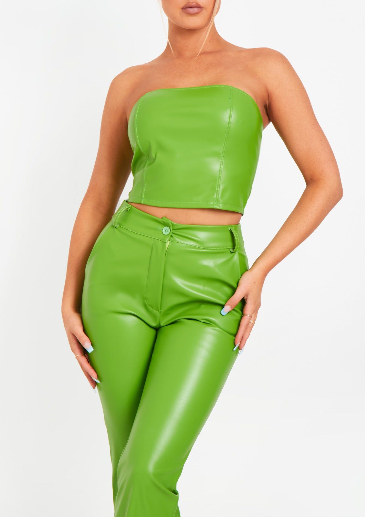 Abby Lime Green Faux Leather Cropped Corset sold by Missy Empire product image thumbnail 3