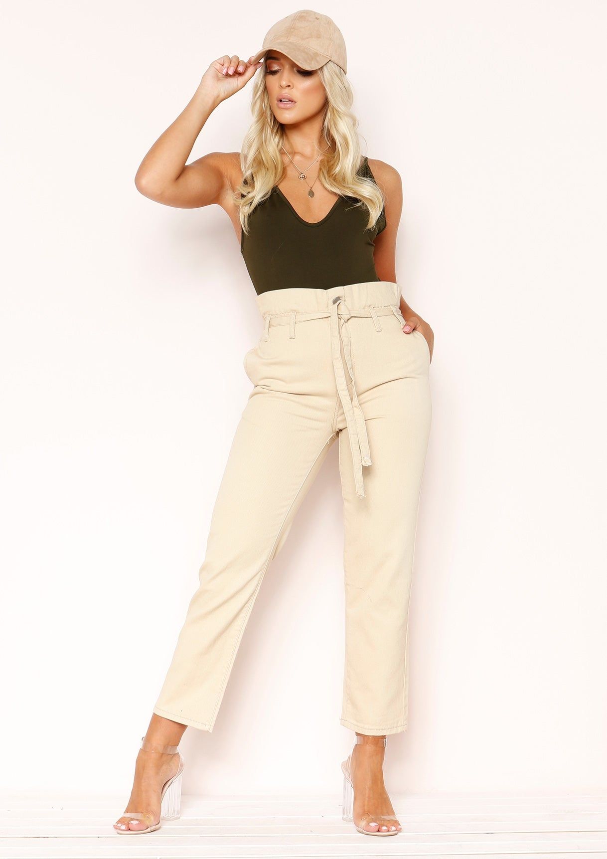 Fenta Khaki Plunge Bodysuit sold by Missy Empire