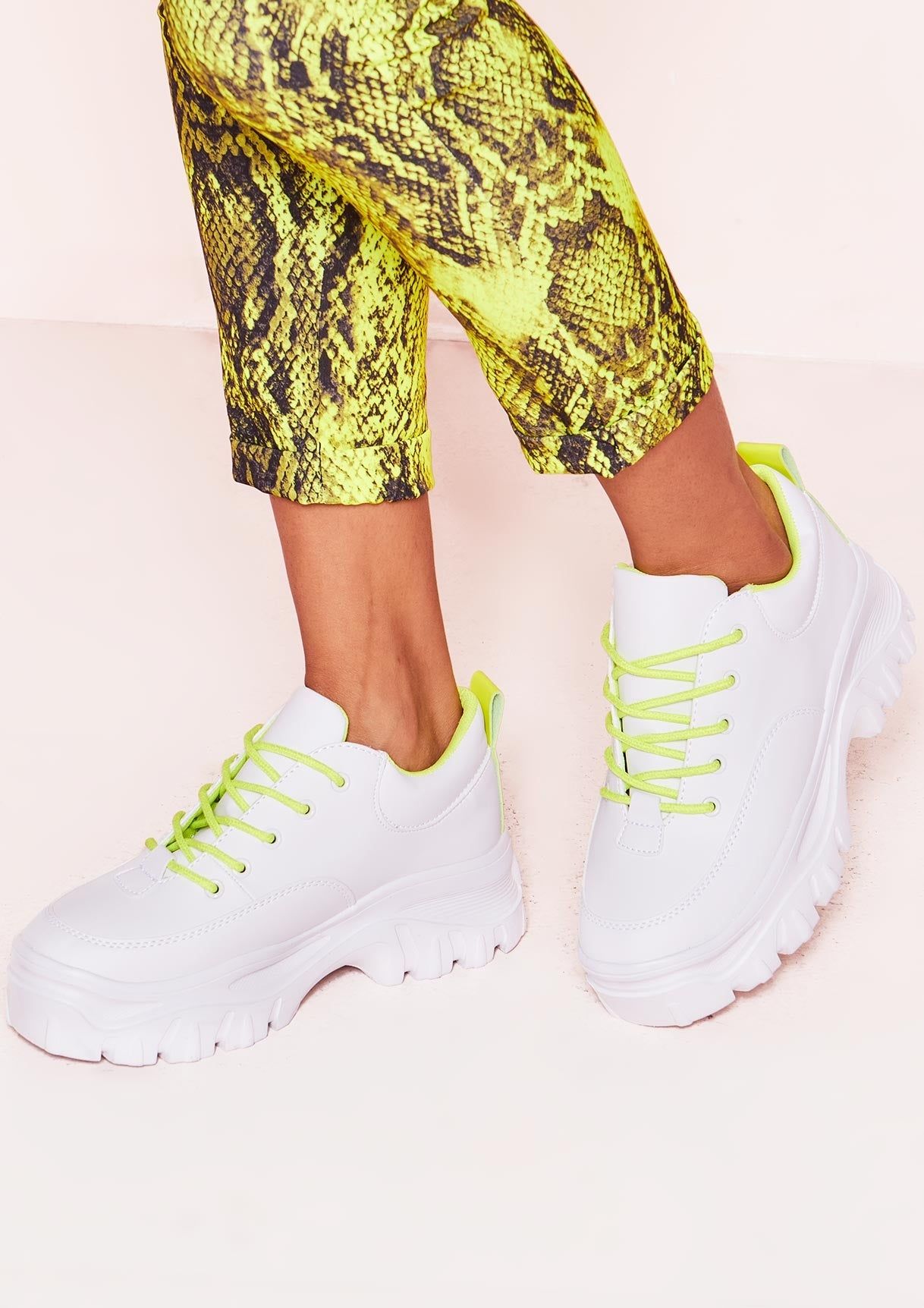 Patti White Neon Yellow Lace Chunky Trainers sold by Missy Empire product image thumbnail 3