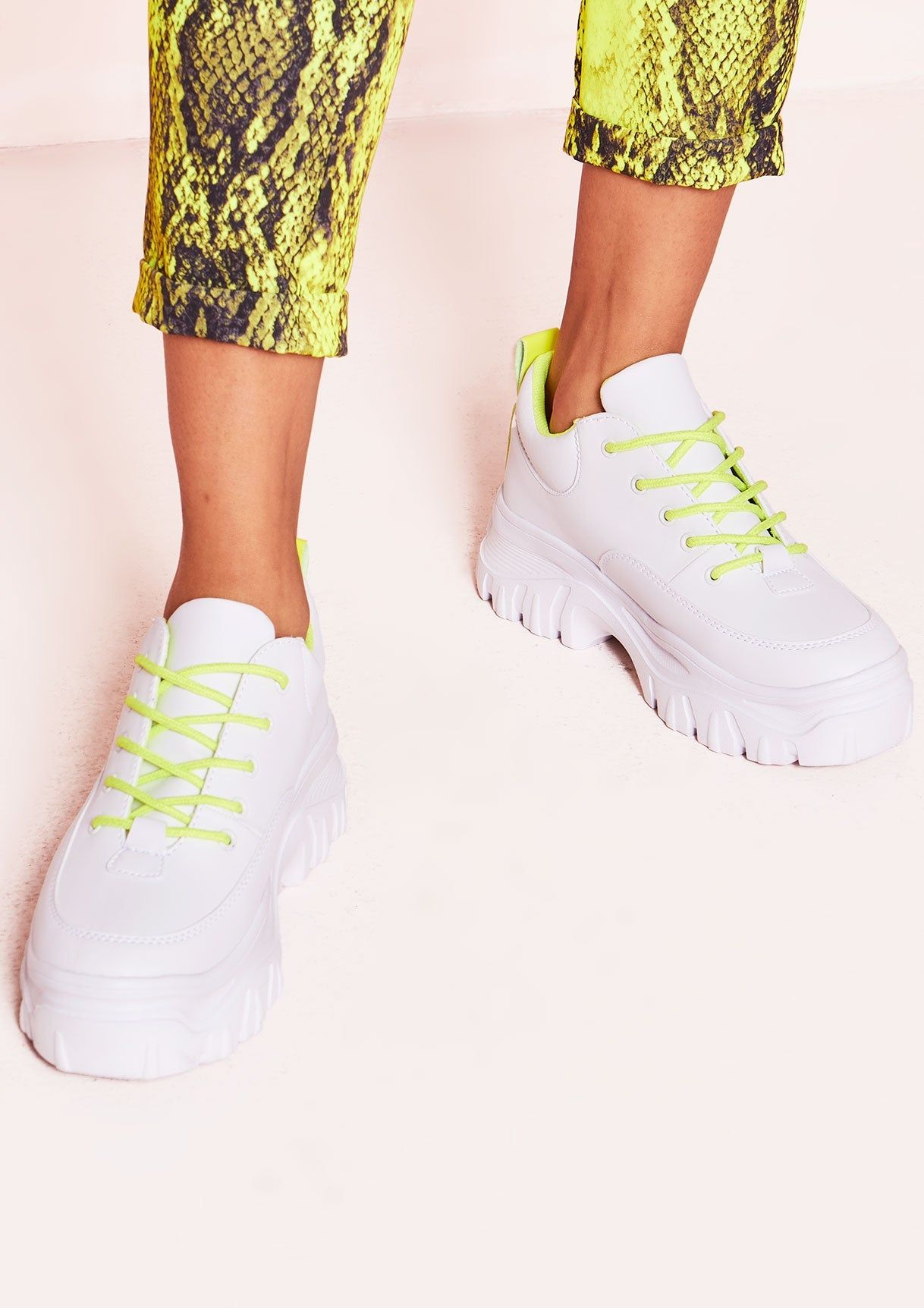 Patti White Neon Yellow Lace Chunky Trainers sold by Missy Empire product image thumbnail 2