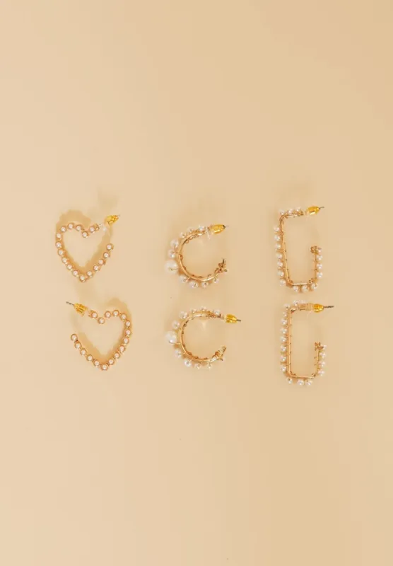 Alissa Gold Pearl Hoop Earrings 3 Pack sold by Missy Empire