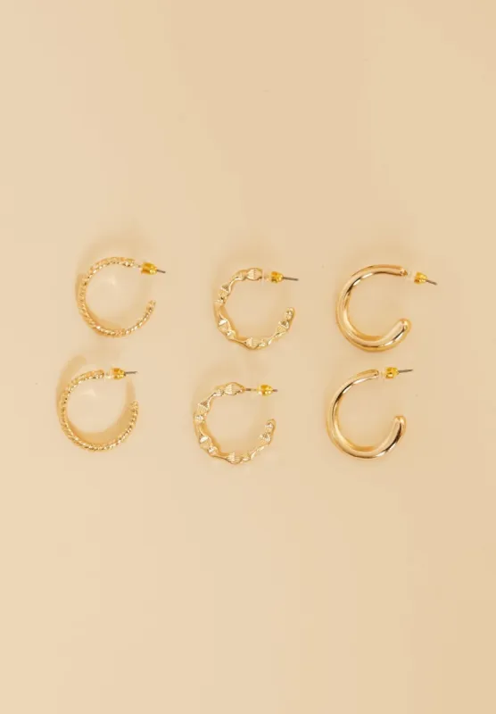 Tegan Gold Hoop Earrings 3 Pack sold by Missy Empire