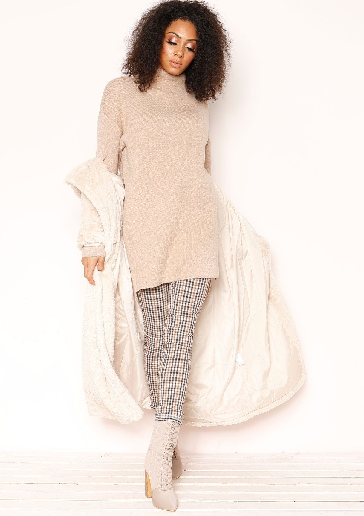 Talia Beige Knit High Neck Jumper sold by Missy Empire product image thumbnail 4