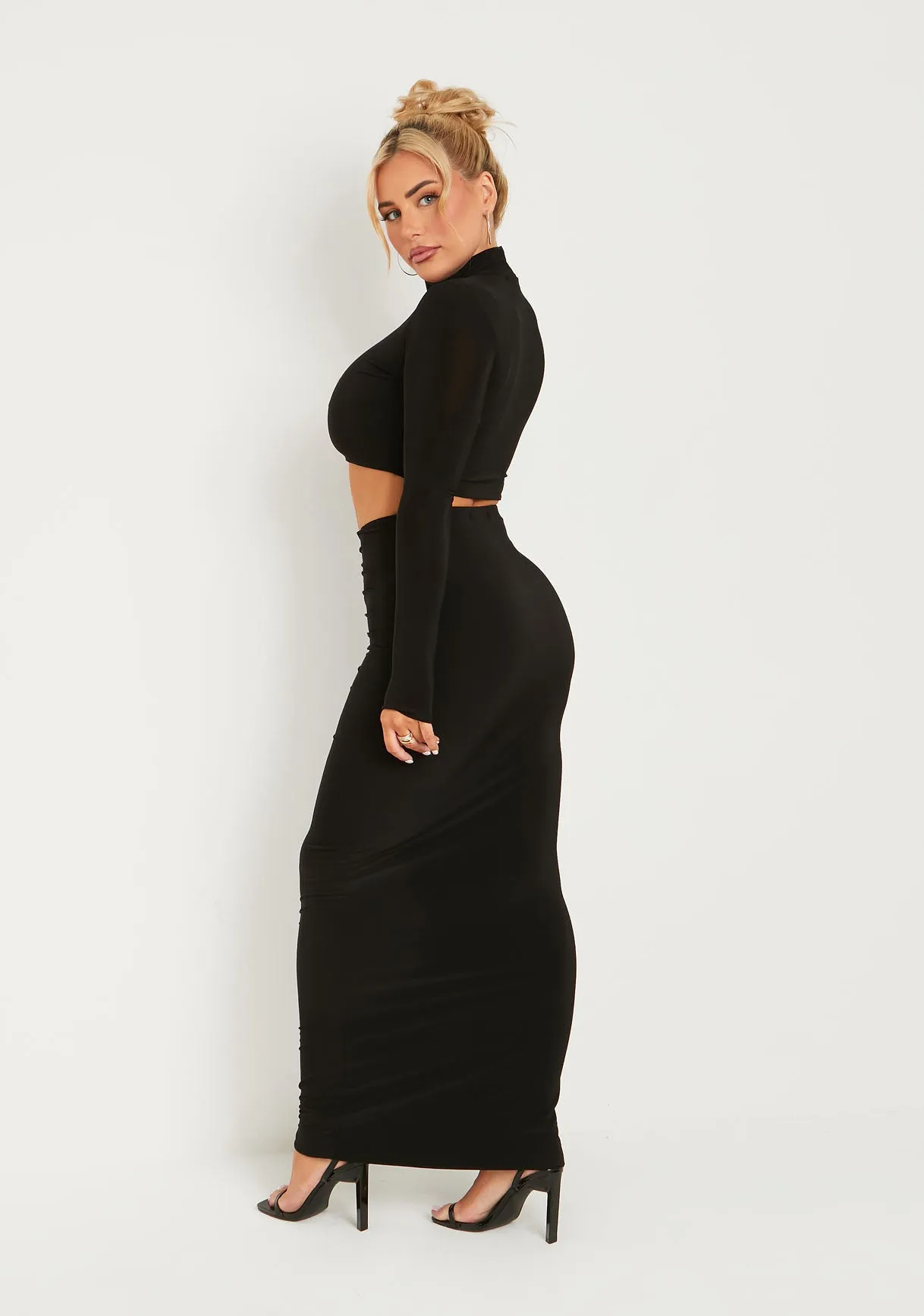 Sierra Black High Neck Long Sleeve Crop Top sold by Missy Empire product image thumbnail 3