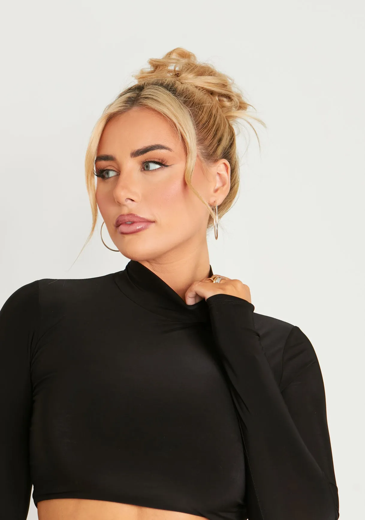 Sierra Black High Neck Long Sleeve Crop Top sold by Missy Empire product image thumbnail 2