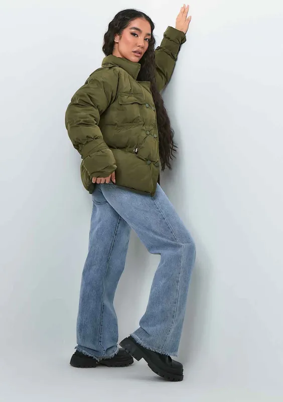 Karly Khaki Puffer Coat sold by Missy Empire