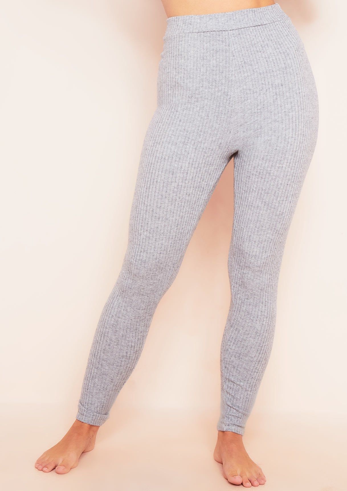 Sarah Grey Brushed Ribbed Legging sold by Missy Empire product image thumbnail 2