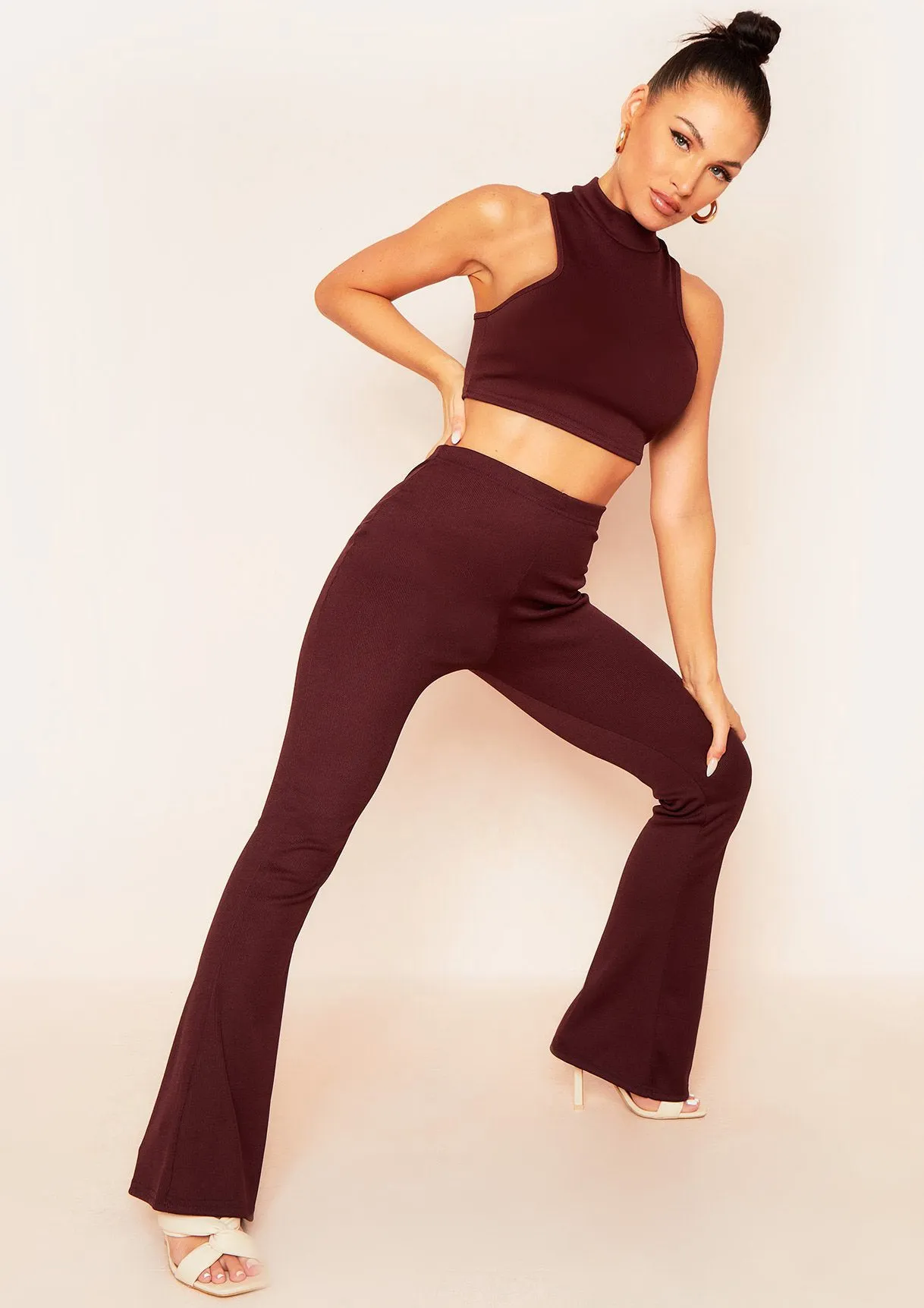 Molli Chocolate Thick Bandage Rib Extreme Racer Crop Top sold by Missy Empire product image thumbnail 4