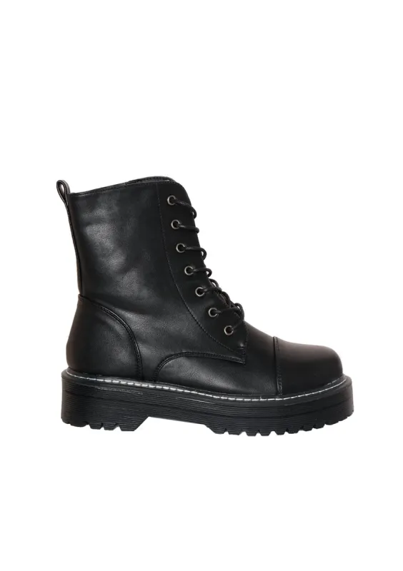 Tamia Black Faux Leather Chunky Lace Up Boots sold by Missy Empire
