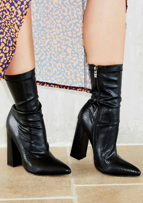 Benita Black Snake Print Boots sold by Missy Empire