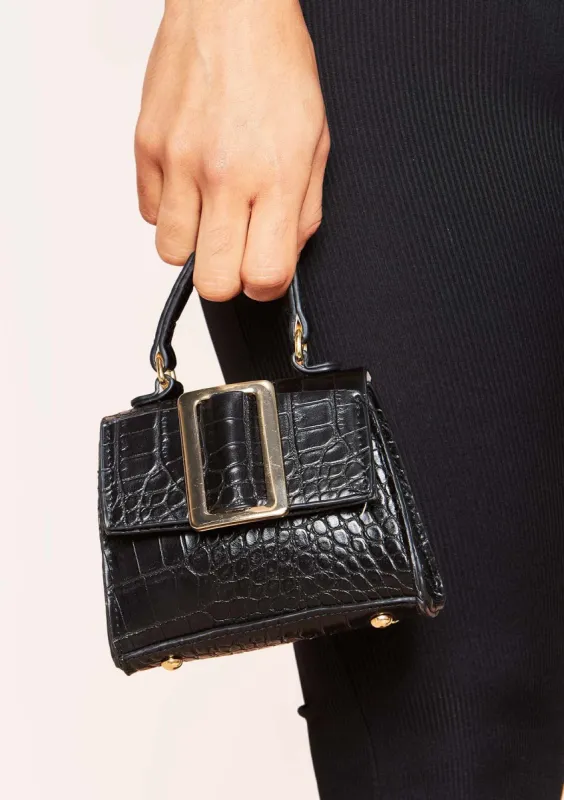 Wendy Black Snake Print Buckle Mini Bag sold by Missy Empire