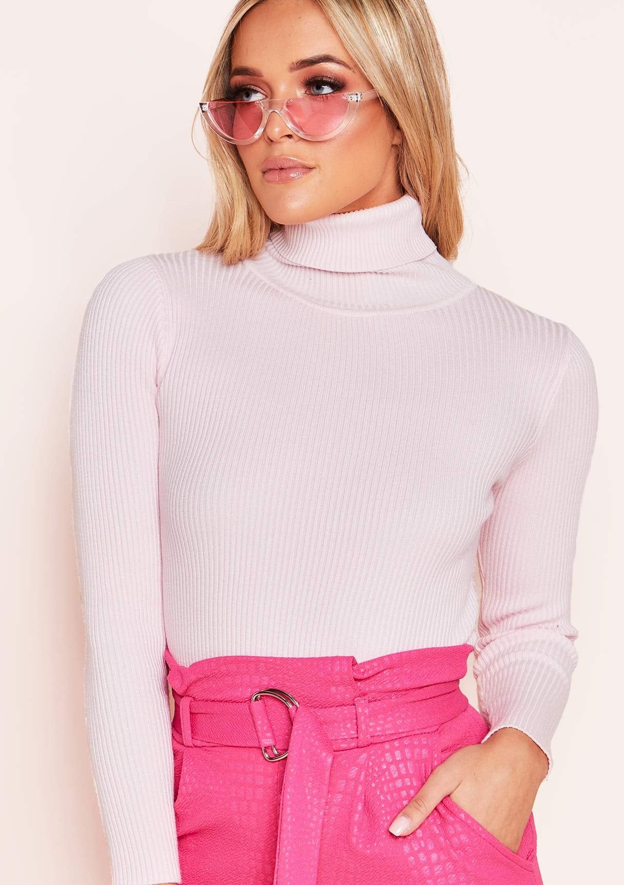 Tena Baby Pink Knit Ribbed Roll Neck Jumper sold by Missy Empire product image thumbnail 5