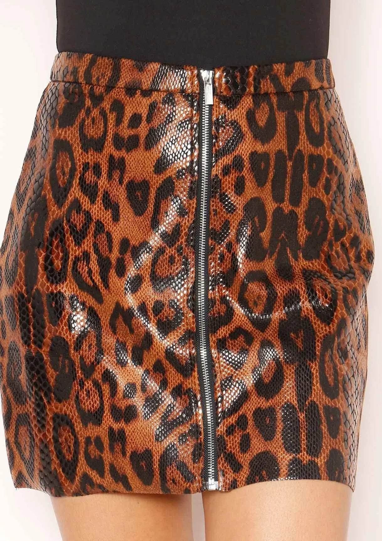 Poppy Leopard Print Zip Up Mini Skirt sold by Missy Empire product image thumbnail 4