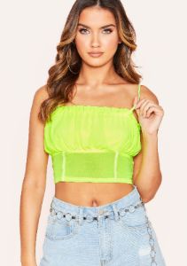 Hanni Neon Green Frill Mesh Crop Top sold by Missy Empire