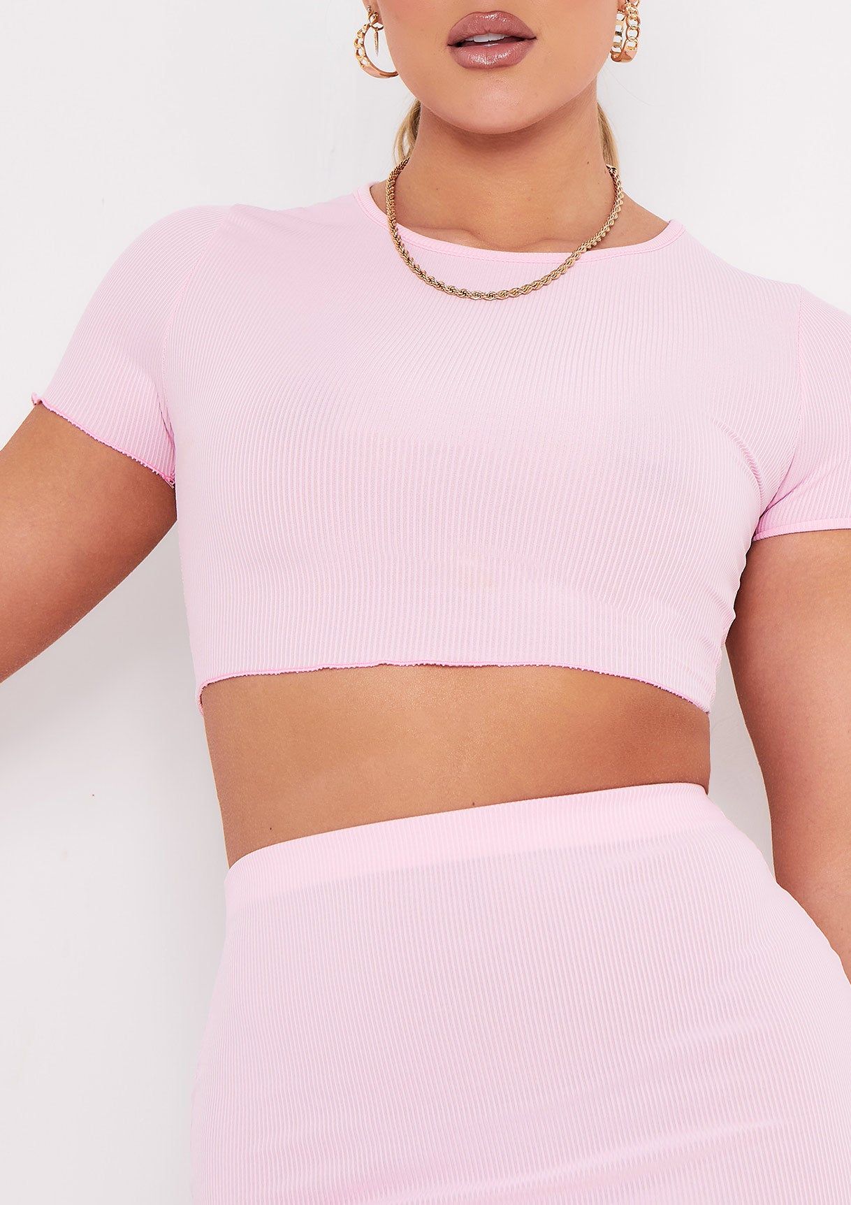 Melody Baby Pink Lettuce Edge Cropped T-shirt sold by Missy Empire product image thumbnail 2