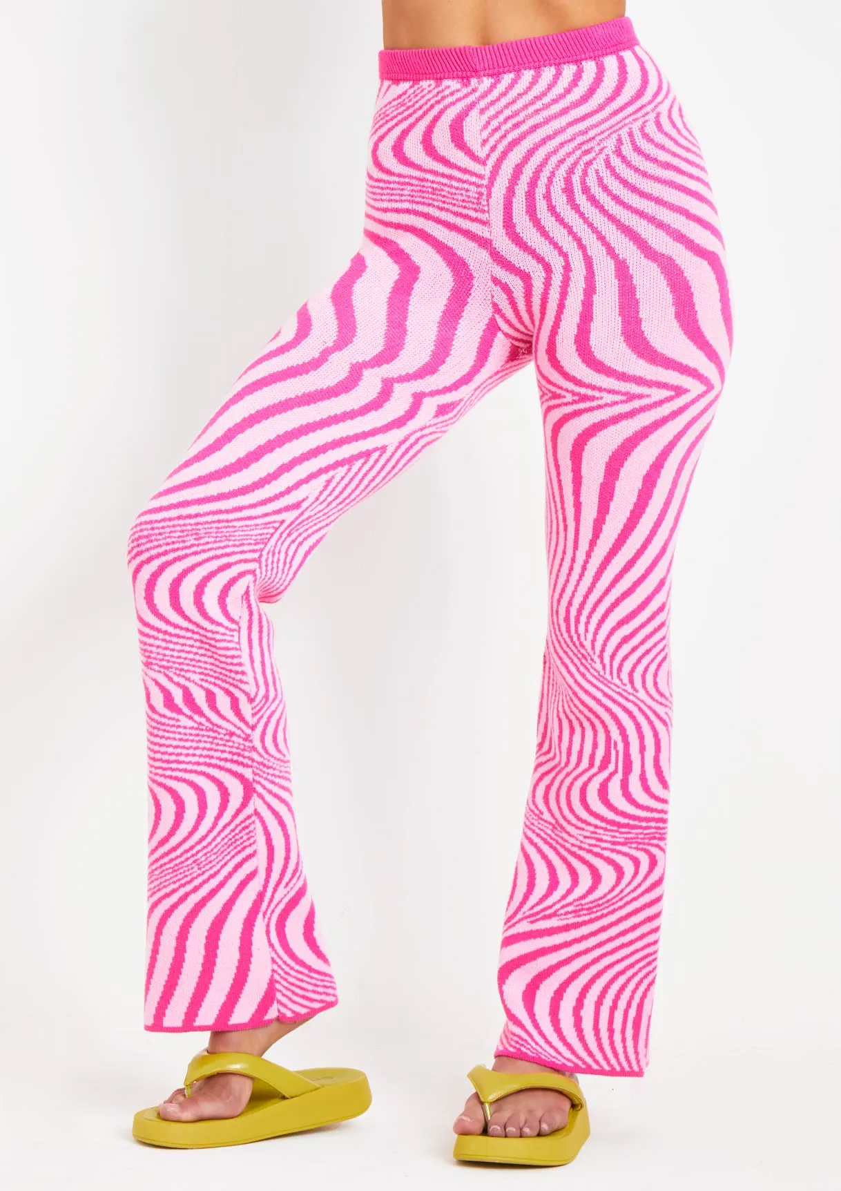 Clarice Pink Jacquard Knit Flared Trousers sold by Missy Empire product image thumbnail 2