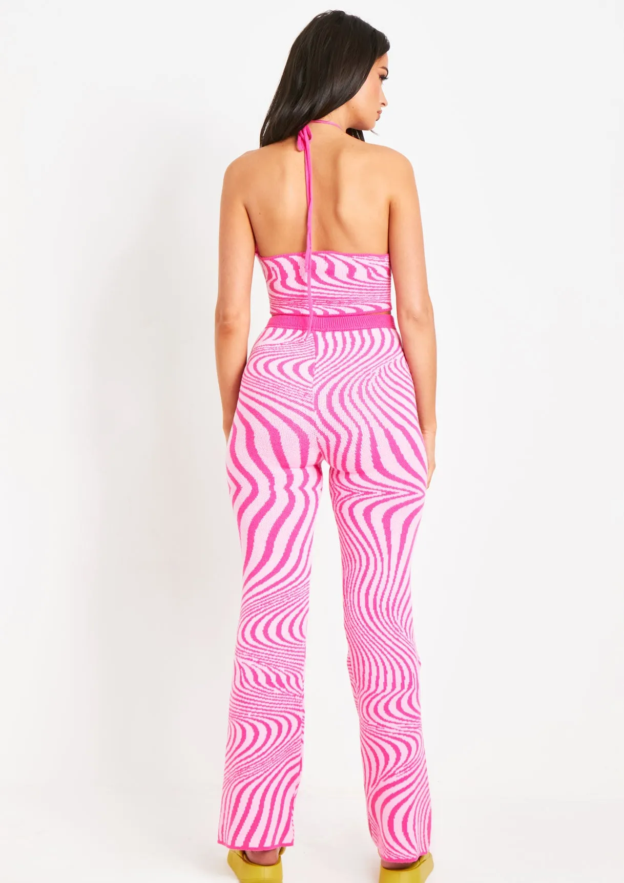 Clarice Pink Jacquard Knit Flared Trousers sold by Missy Empire product image thumbnail 3