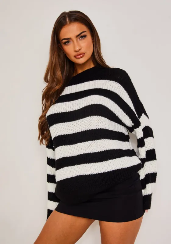 Frankie Black Oversized Stripe Chunky Knitted Jumper sold by Missy Empire