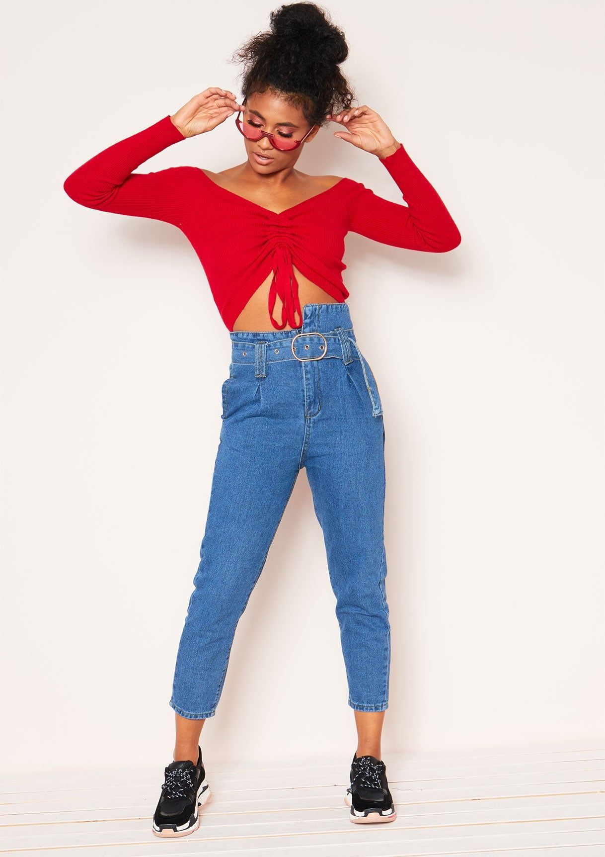Zara Red Knit Ruched Crop Top sold by Missy Empire product image thumbnail 4