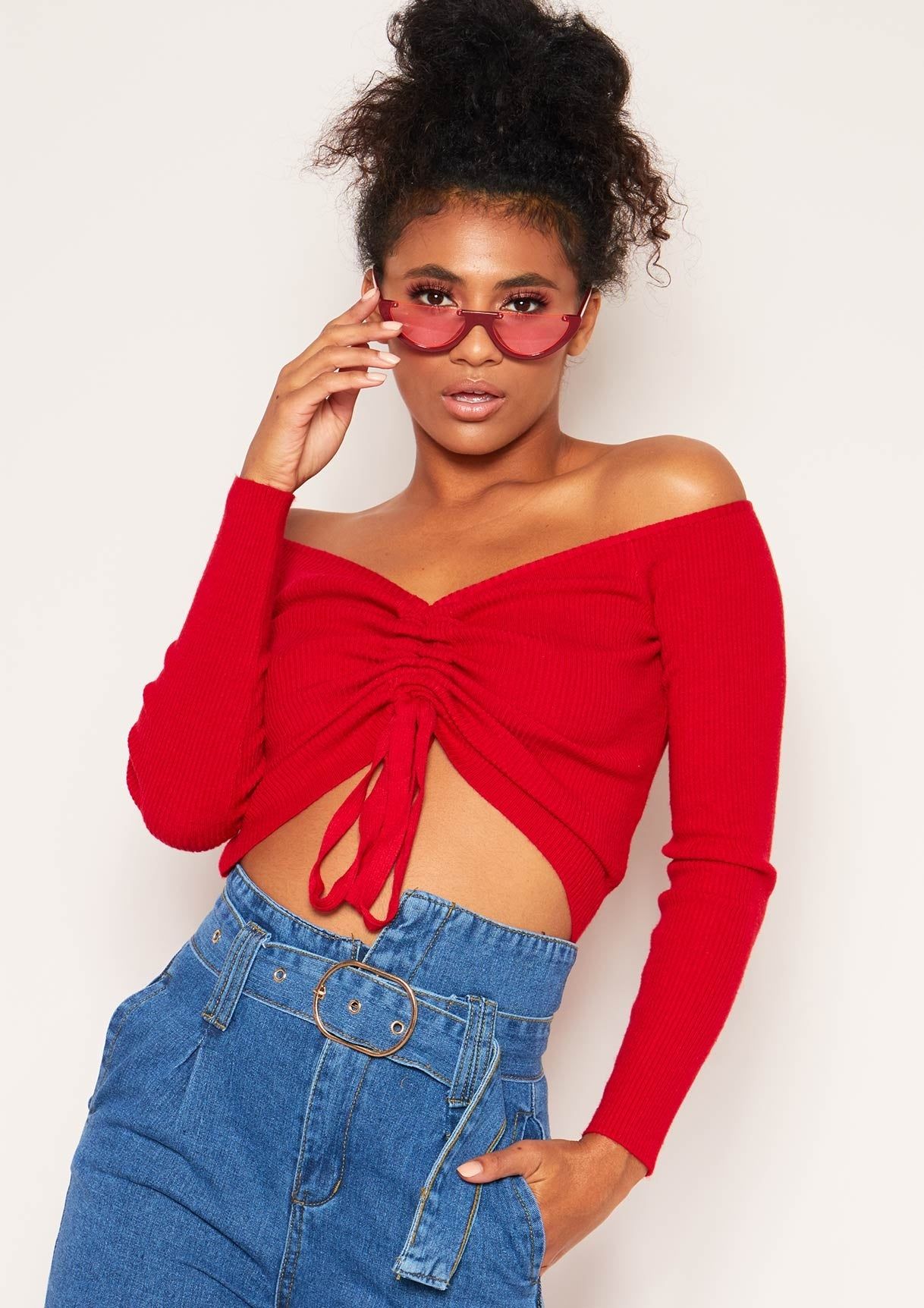 Zara Red Knit Ruched Crop Top sold by Missy Empire