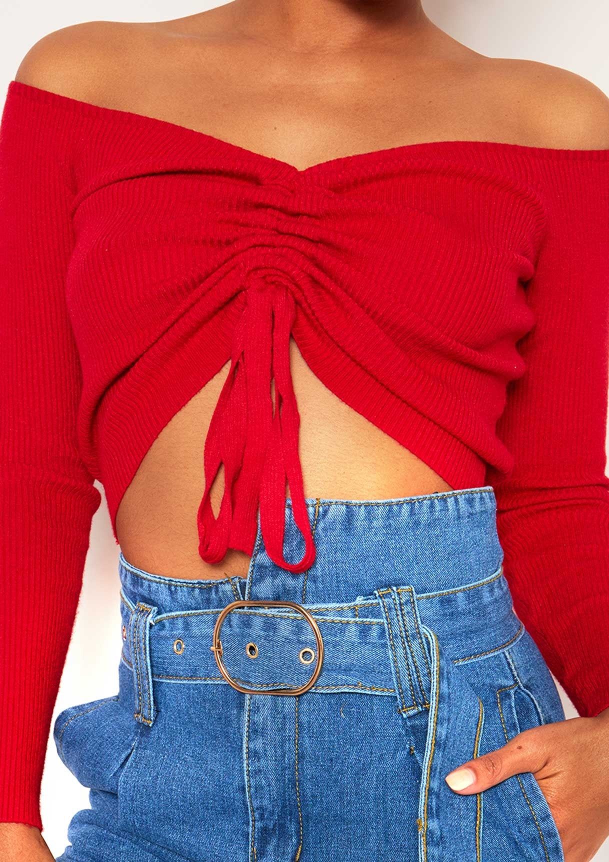 Zara Red Knit Ruched Crop Top sold by Missy Empire product image thumbnail 3
