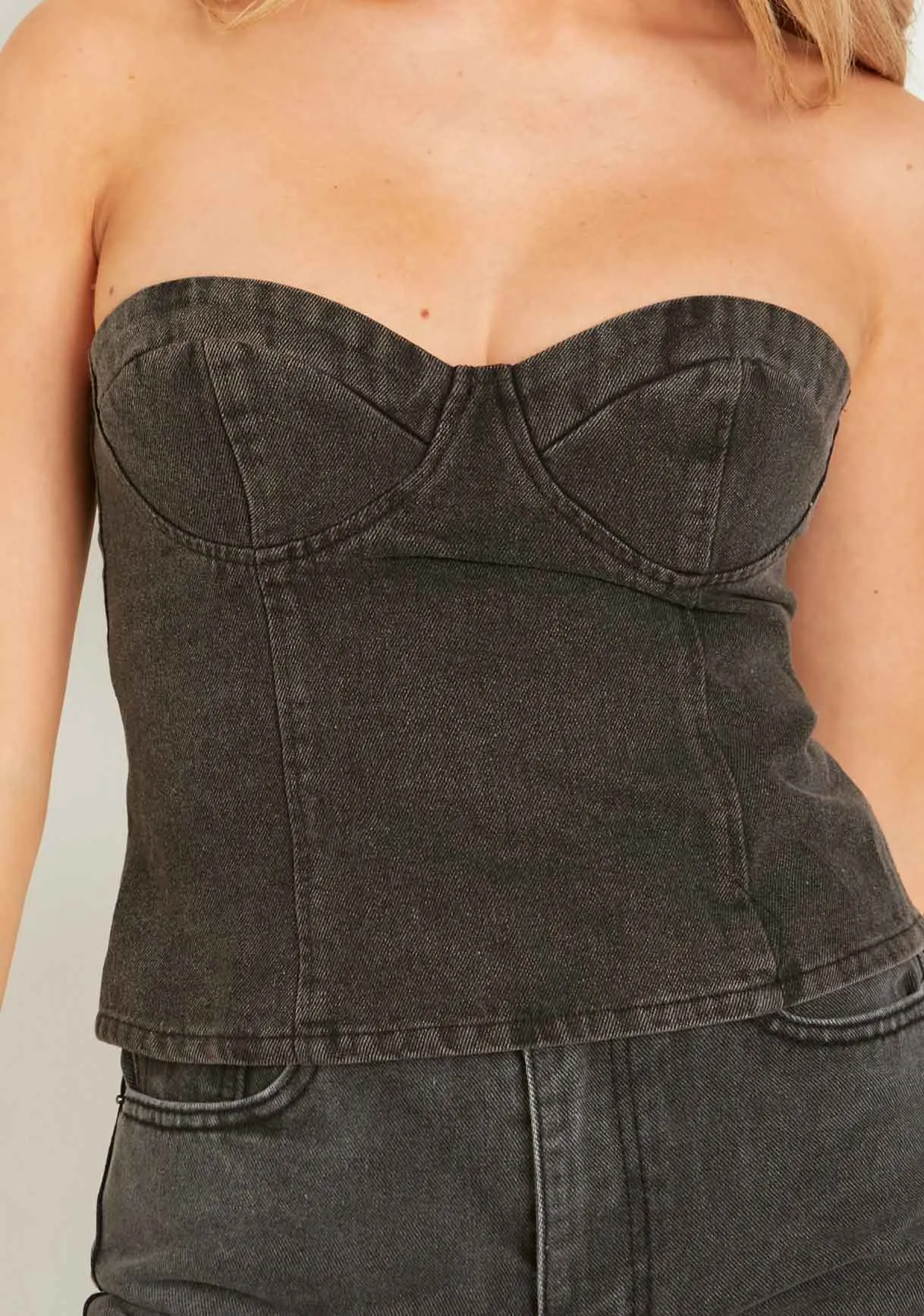 Chantal Black Wash Denim Corset Top sold by Missy Empire product image thumbnail 3