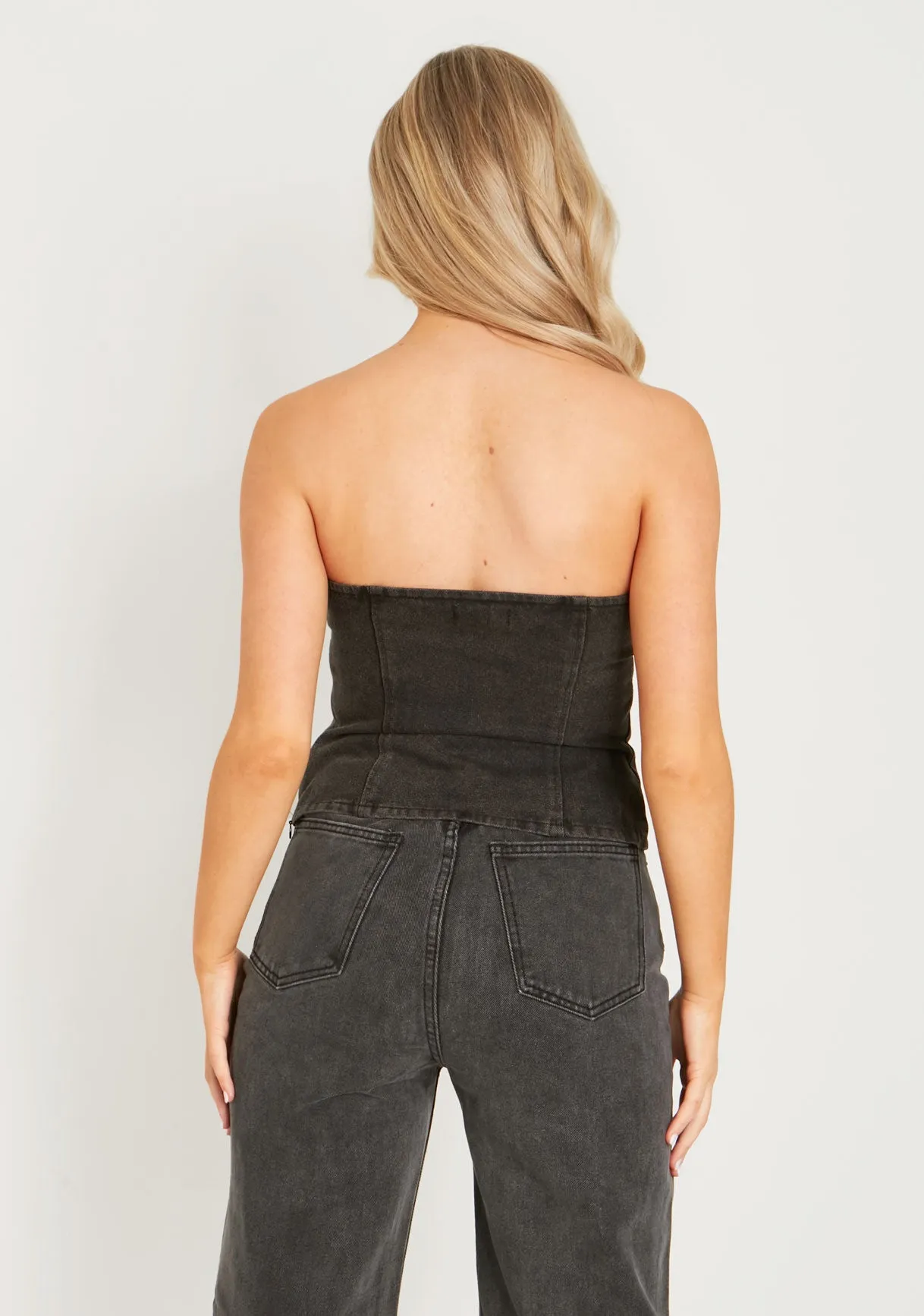 Chantal Black Wash Denim Corset Top sold by Missy Empire product image thumbnail 4