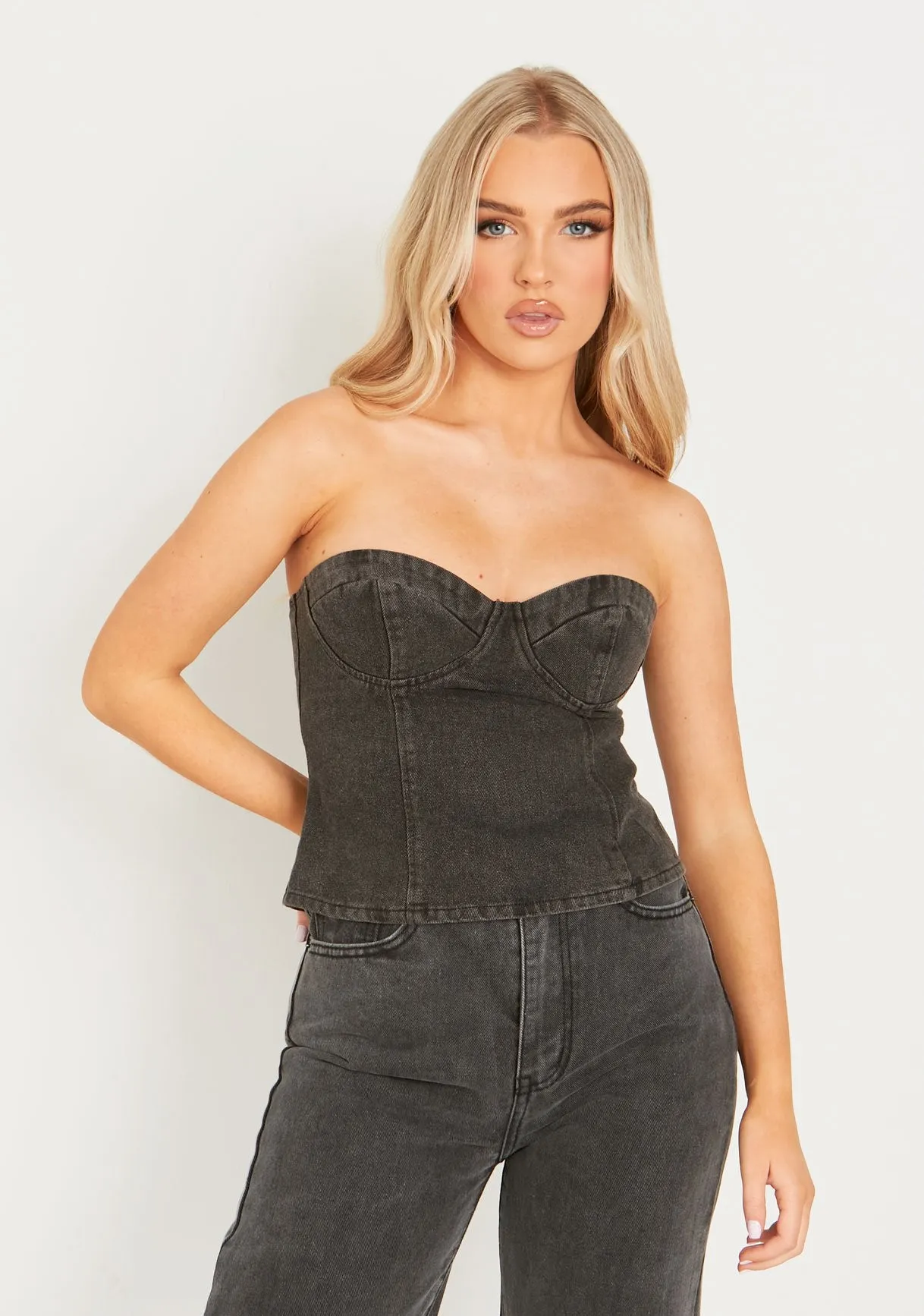 Chantal Black Wash Denim Corset Top sold by Missy Empire product image thumbnail 2