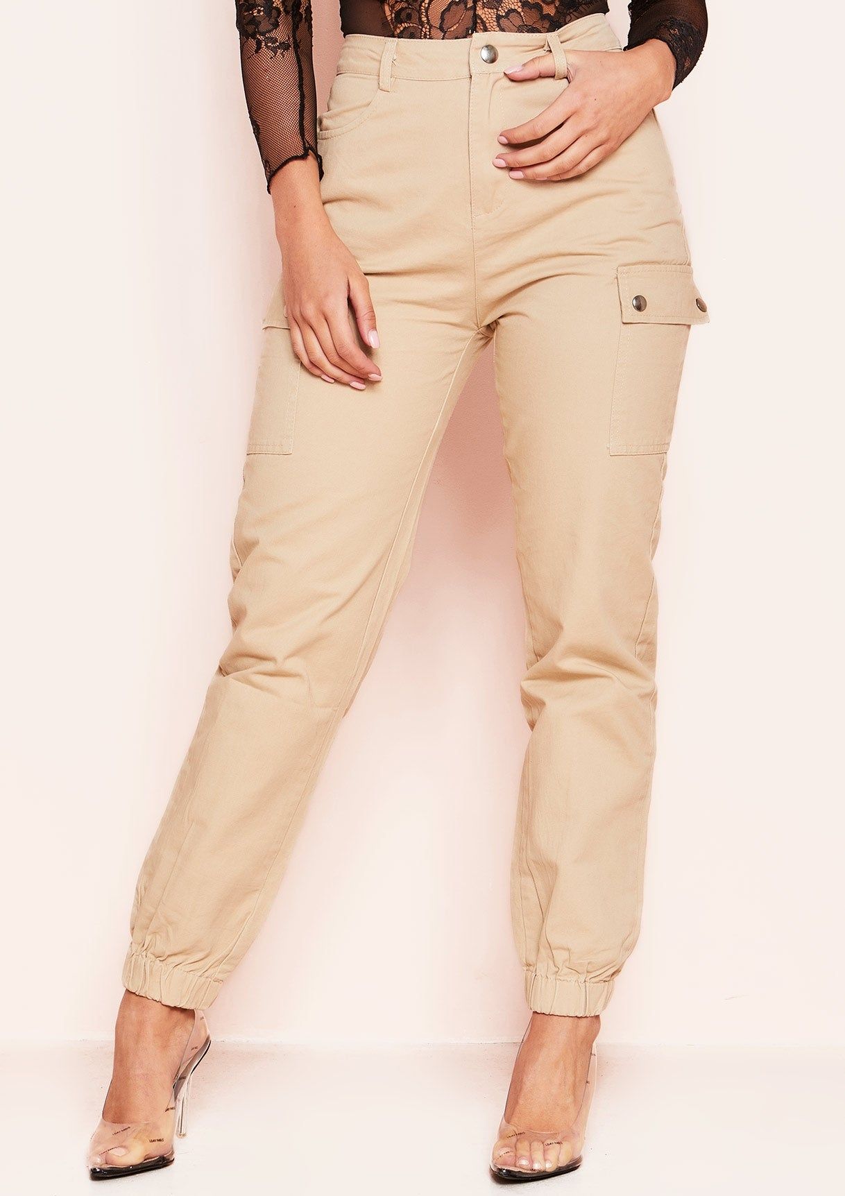 Kira Beige Pocket Cargo Trousers sold by Missy Empire product image thumbnail 4