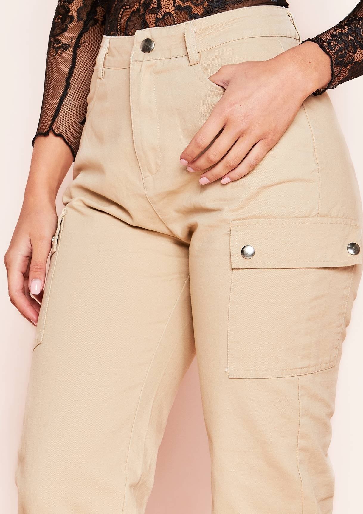 Kira Beige Pocket Cargo Trousers sold by Missy Empire product image thumbnail 5