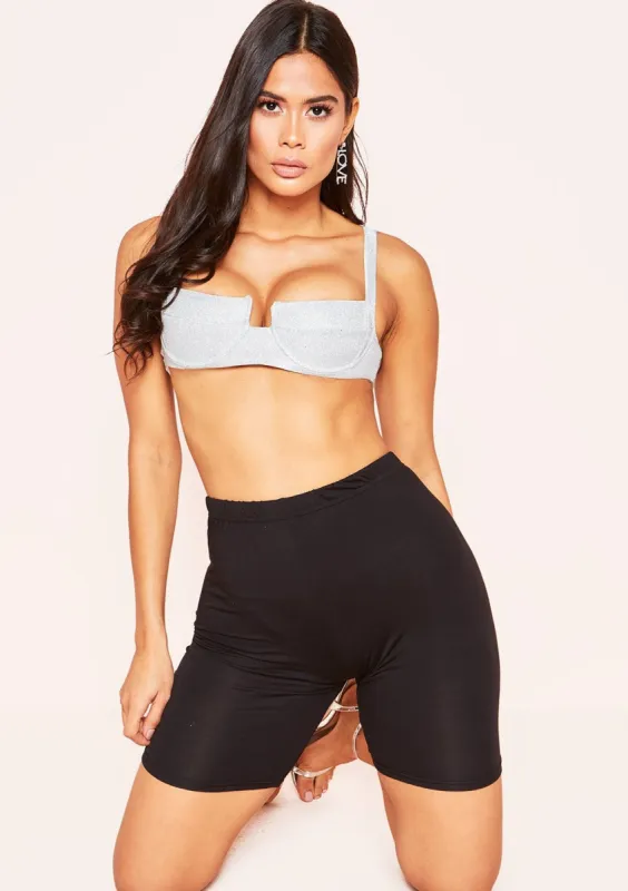 Zoe Silver Glitter Cupped Bralet made by Missy Empire